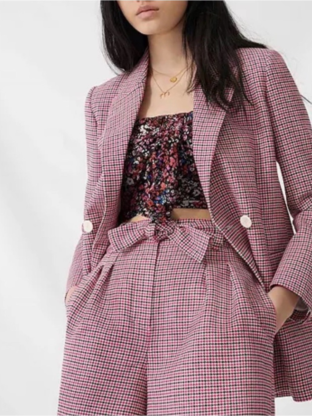 Maje Pink Houndstooth Double-Breasted Blazer - Picture 14 of 16